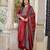 Maroon cotton cambric a-line kurti with palazzo & dupatta | hand, tussle & lace work