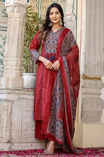 Rust Red Kurta Set with Dupatta
