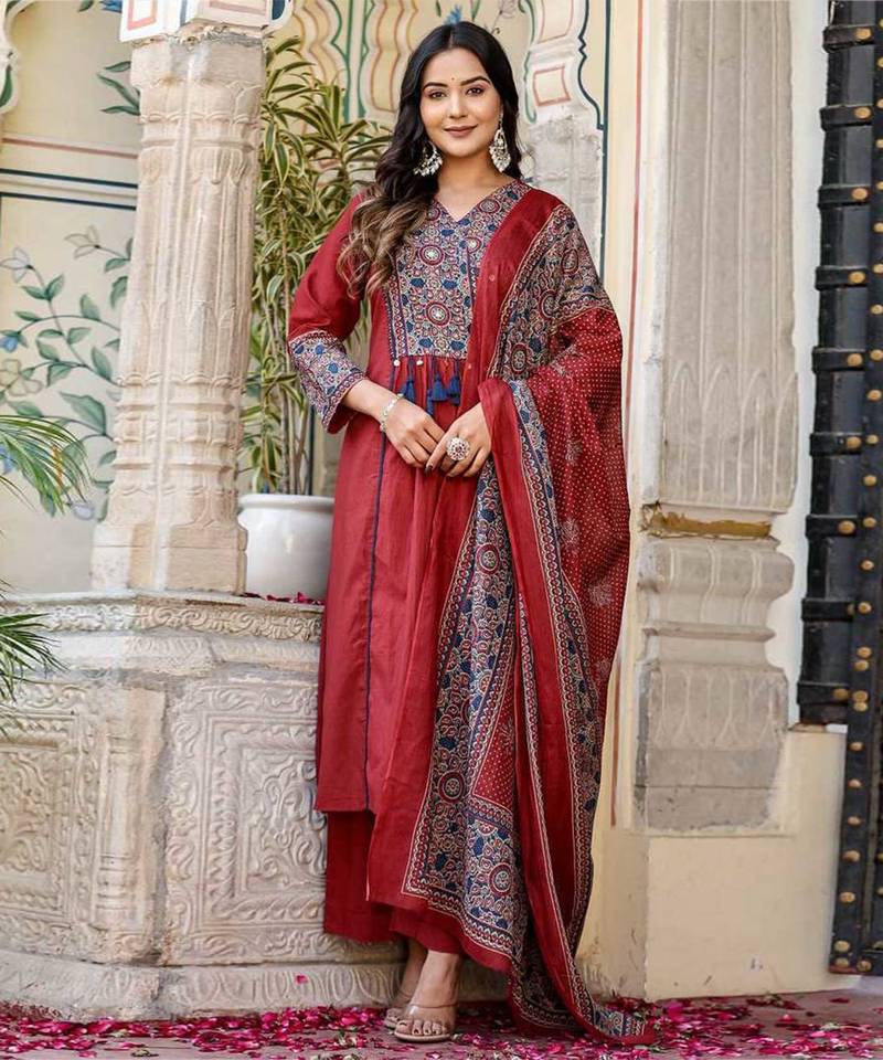 Rust Red Kurta Set with Dupatta
