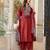Maroon cotton cambric a-line kurti with palazzo & dupatta | hand, tussle & lace work