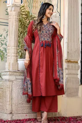 Rust Red Kurta Set with Dupatta