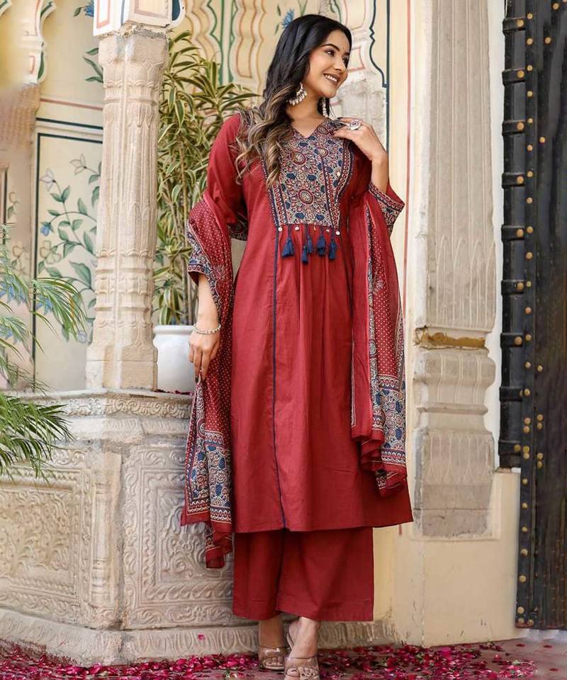 Rust Red Kurta Set with Dupatta