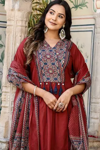 Rust Red Kurta Set with Dupatta