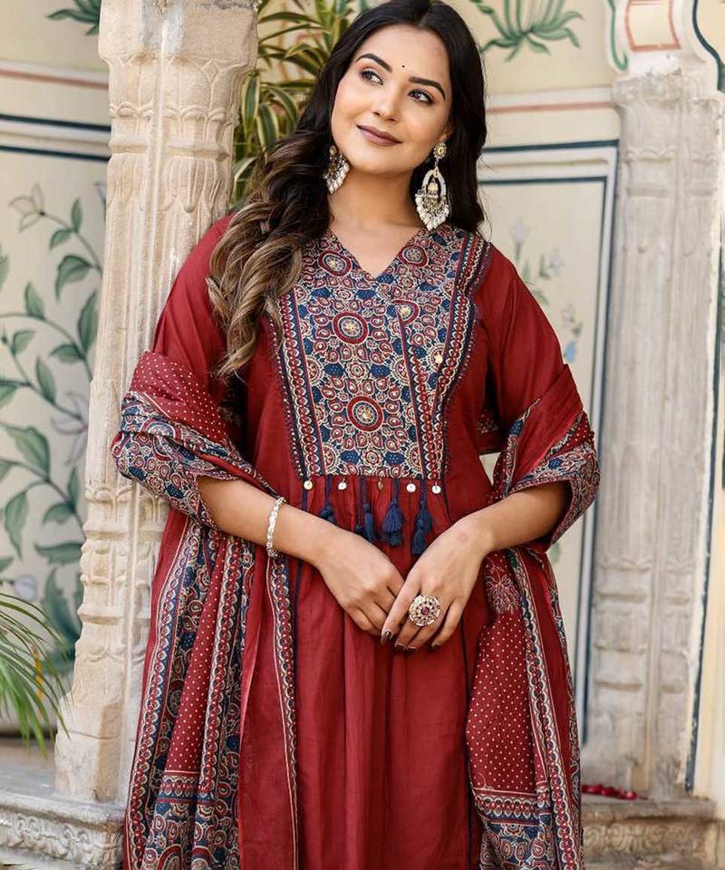 Rust Red Kurta Set with Dupatta