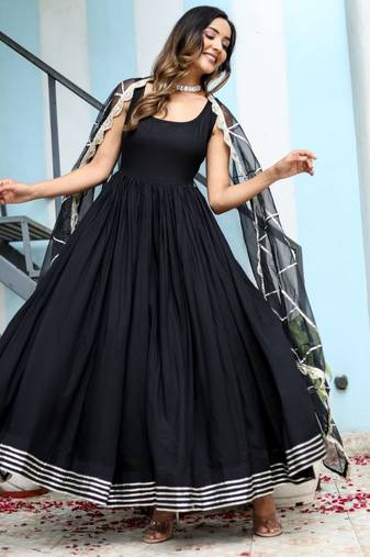 Elegant black anarkali dress with dupatta