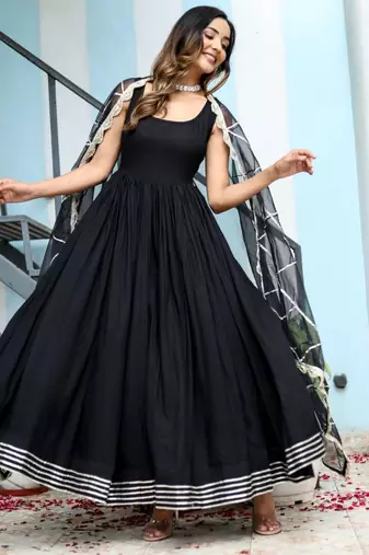 Elegant black anarkali dress with dupatta