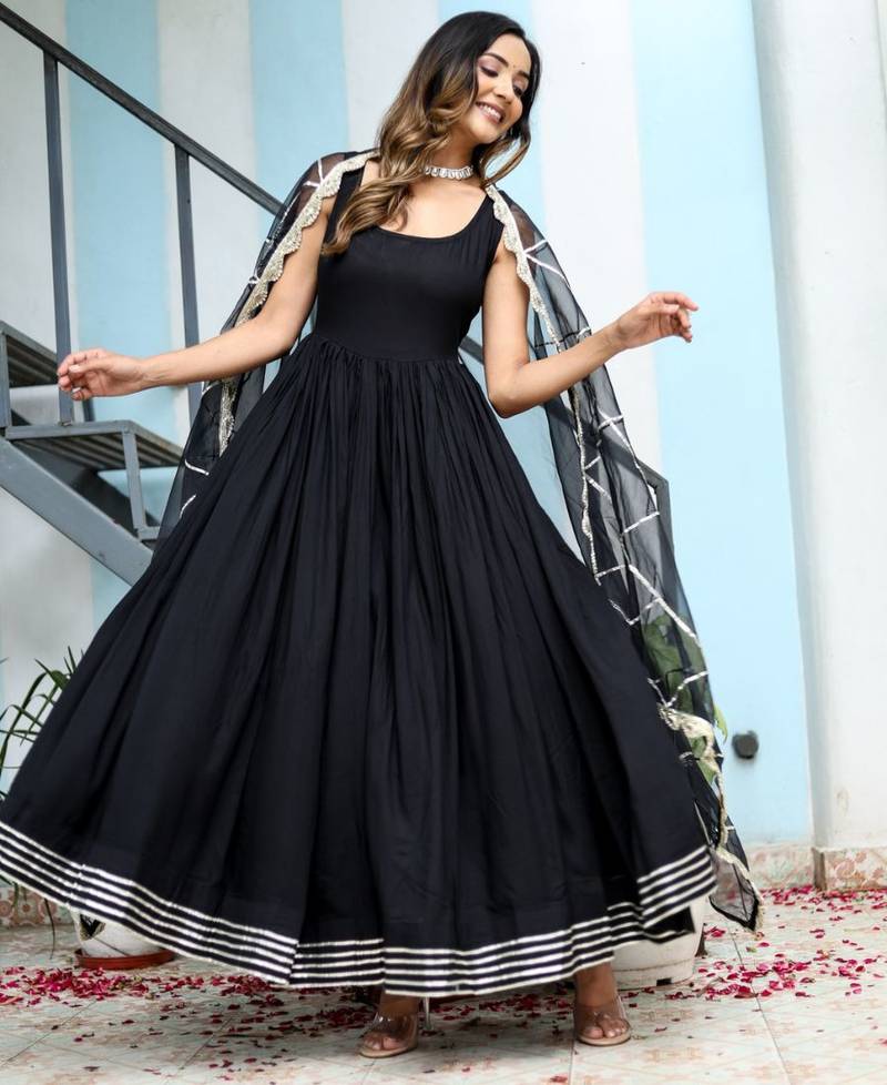 Elegant black anarkali dress with dupatta