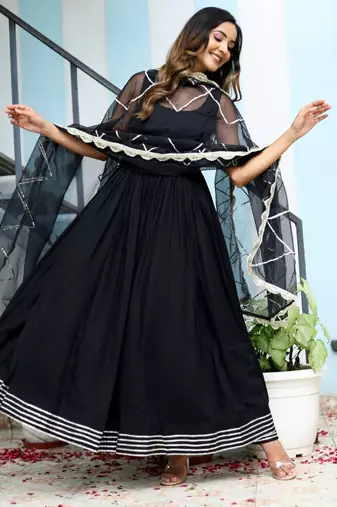 black anarkali dress with dupatta