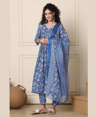 Blue floral printed kurta set 1