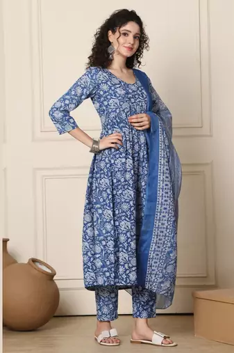 Blue floral printed kurta set