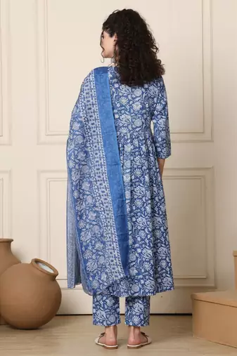 Blue floral printed kurta set
