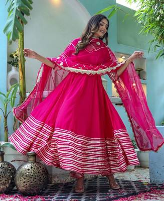  pink anarkali set with organza dupatta 1