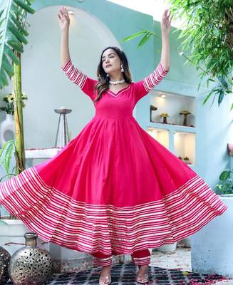  pink anarkali set with organza dupatta 2