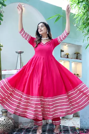  pink anarkali set with organza dupatta