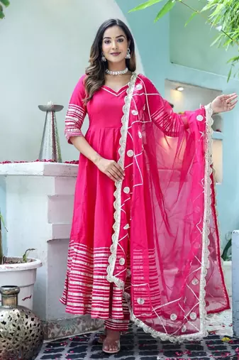  pink anarkali set with organza dupatta