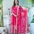 Vibrant pink rayon anarkali set with organza dupatta & lace detailing