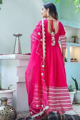  pink anarkali set with organza dupatta