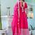 Vibrant pink rayon anarkali set with organza dupatta & lace detailing