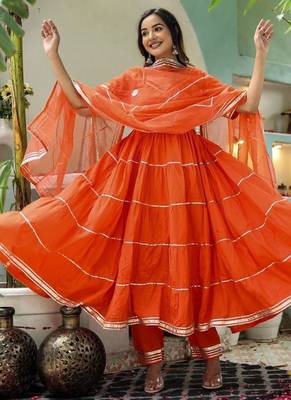 orange anarkali set with organza dupatta 1