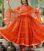 orange anarkali set with organza dupatta