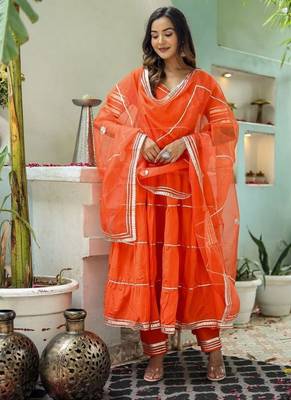 orange anarkali set with organza dupatta 3