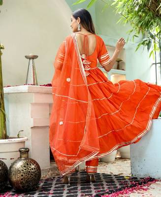 orange anarkali set with organza dupatta 4