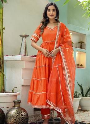 orange anarkali set with organza dupatta 5