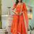 elegant orange cotton anarkali set with silver lace & organza dupatta