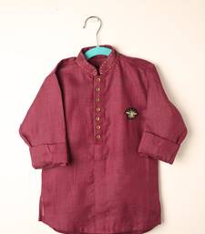 Maroon linen short kurta for boys