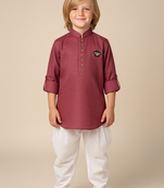 Maroon linen short kurta for boys