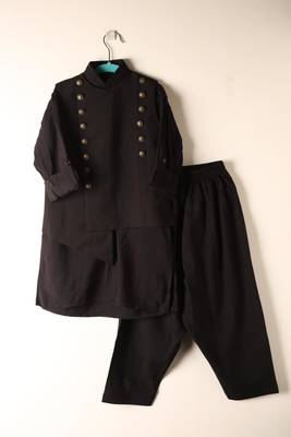 Black viscose kurta bandi set for boys 2