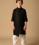 Black viscose kurta bandi set for boys