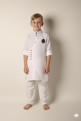 White linen kurta set for boys 1