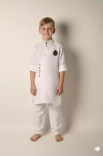 White linen kurta set for boys