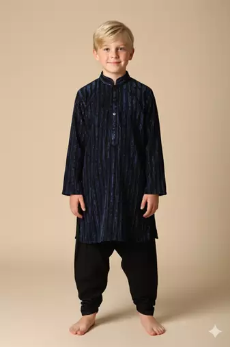 Blue velvet kurta set for boys