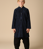 Blue velvet kurta set for boys