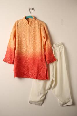 Orange chikankari kurta set for boys 2