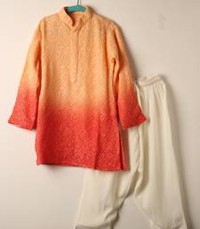 Orange chikankari kurta set for boys