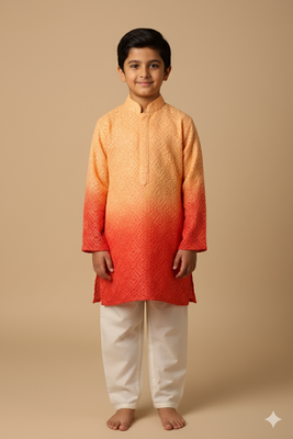 Orange chikankari kurta set for boys 1