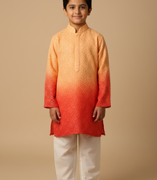 Orange chikankari kurta set for boys
