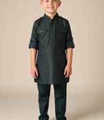 Green woven pathani set for boys
