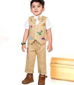 Beige embroidered cotton waist coat set