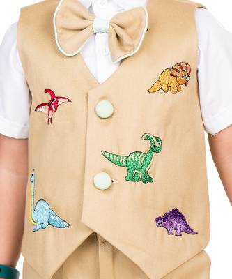 Beige embroidered cotton waist coat set 2