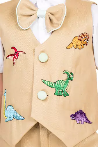 Beige embroidered cotton waist coat set