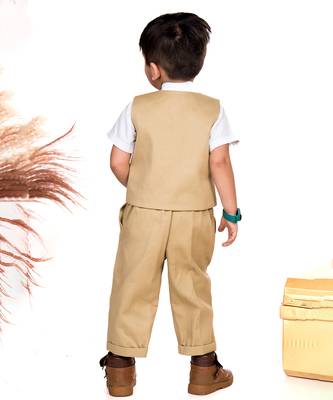 Beige embroidered cotton waist coat set 3