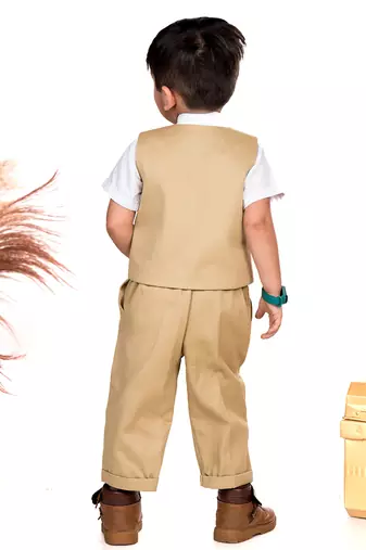 Beige embroidered cotton waist coat set