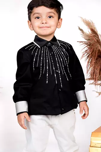 Black embroidered cotton shirt