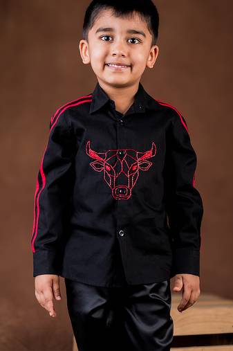 Black embroidered cotton shirt
