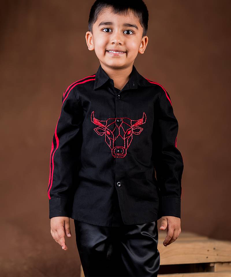 Black embroidered cotton shirt