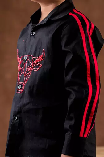 Black embroidered cotton shirt